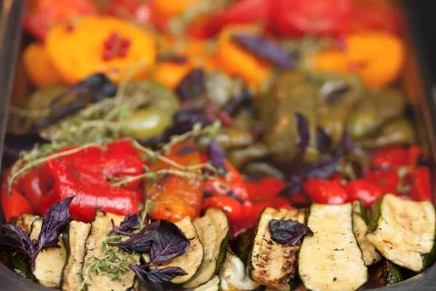 Grilled vegetables with basil Stock Photos
