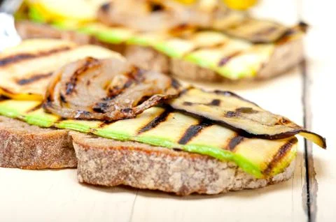 Grilled vegetables on bread Stock Photos
