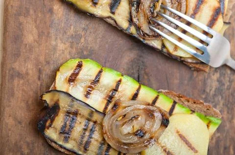 Grilled vegetables on bread Stock Photos