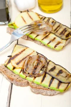 Grilled vegetables on bread Stock Photos