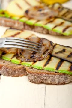 Grilled vegetables on bread Stock Photos