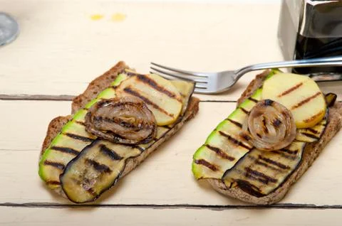 Grilled vegetables on bread Stock Photos