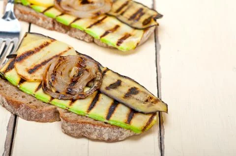 Grilled vegetables on bread Stock Photos