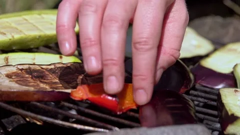 Grilled vegetables, cooking outdoors Stock Footage 152612399