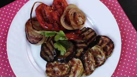 Grilled vegetables on plate Stock Footage 82607463