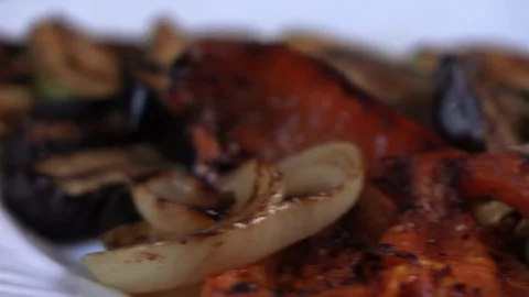 Grilled vegetables on a plate 스톡 동영상 87734531