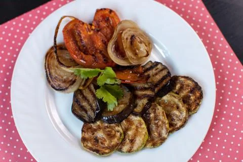 Grilled vegetables on plate Stock Photos