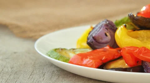 Grilled vegetables on the white plate Stock-Footage 60139588