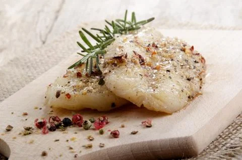 Grilled whiting fillet with pepper Stock Photos