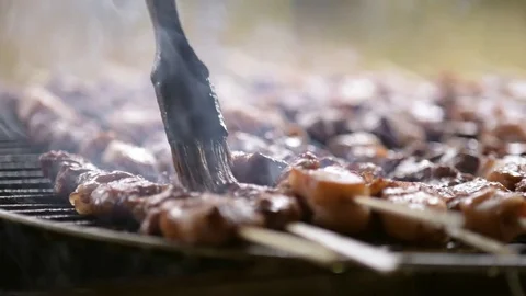 Grilling barbecue on stick Stock Footage 82769306