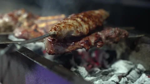 Grilling Beef Kebabs to Perfection Stock Footage 264971327