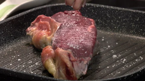Grilling a beef steak: T-bone steak, beef, Italian cuisine Stock Footage 61354274