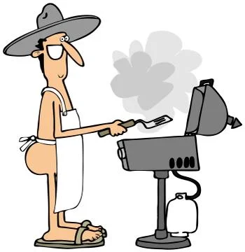 Grilling in the buff Stock Illustration