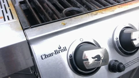 Grilling Chicken Breast on backyard Barbecue. Char-Broil Grill Logo Stock Footage 171548760
