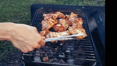Grilling chicken on charcoal Vidéo 134401419