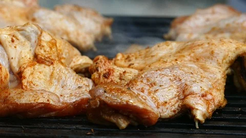Grilling Chicken Meat, Close Up Video stock 96223481