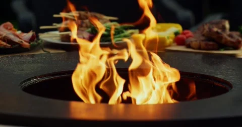 Grilling Chicken Meat Close Up hot Barbecue grill season family enjoy Stock Footage 336576164