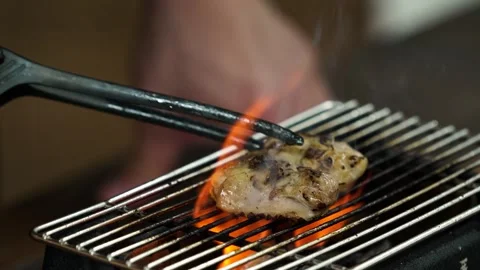 Grilling Chicken over Charcoal Fire Stock Footage 334280649