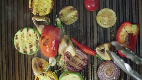 Grilling colorful vegetables. Stock Footage 305808526
