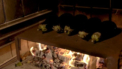 Grilling eggplant Stock Footage 85937947