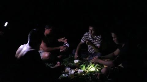 Grilling fish on campfire Stock Footage 52373742
