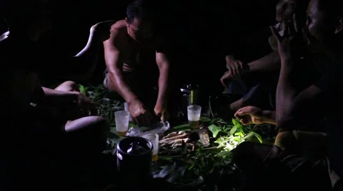 Grilling fish on campfire Stock Footage 52373977