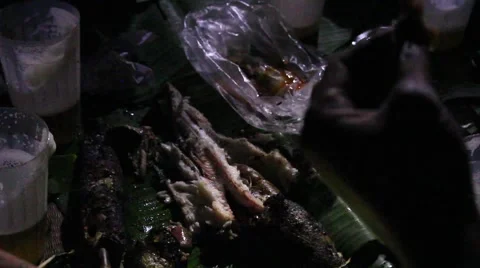 Grilling fish on campfire Stock Footage 52375275