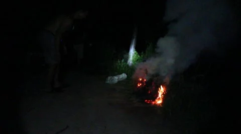 Grilling fish on campfire Stock Footage 52375613