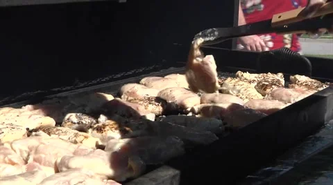 Grilling - Flipping Chicken Breasts Outdoors Cookout 720p 스톡 동영상 45322053