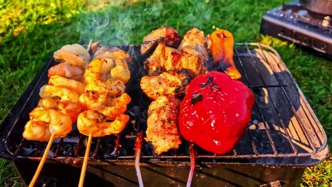 Grilling food. Stock Footage 320887435