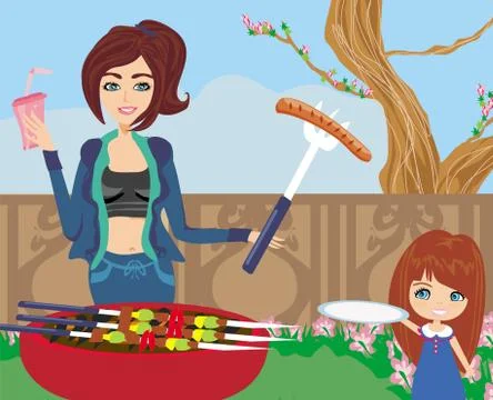 Grilling in the garden Illustrazione stock