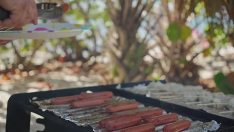 Grilling Hot Dogs at Beach Stock Footage 237399685