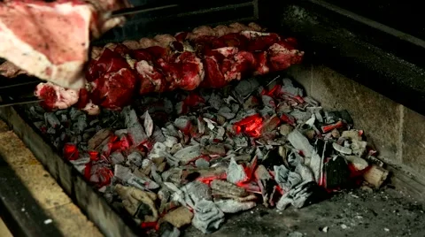 Grilling a kebab (different kinds of meat) Stock Footage 59185964
