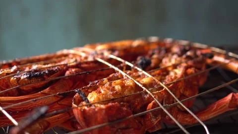 Grilling lobster on hot coal Stock Footage 211791061