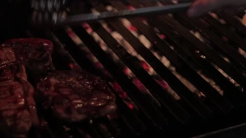 Grilling meat in a barbecue	 Stock Footage 131988397
