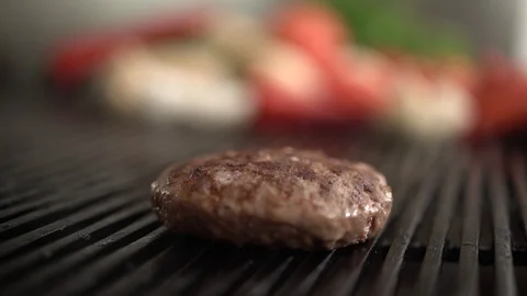 Grilling a Meat Burger HD Stock Footage 88598616