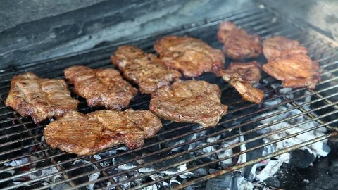 Grilling meat Stock Footage 100645496