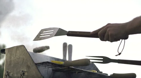 Grilling meat on grill, super slow motion shot at 240fps HD Stock Footage 28496187