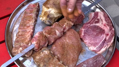 Grilling meat for grilling. Stock Footage 133251570