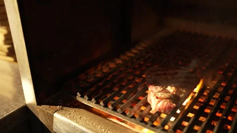 Grilling Meat on Open Flame Stock Footage 328952743