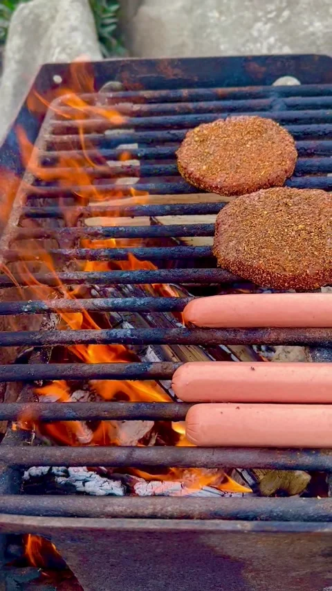 Grilling meat over flames Stock Footage 250687078