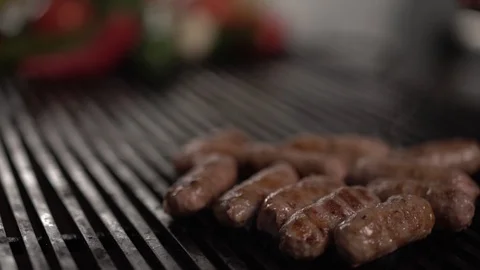 Grilling Meat Sausages HD Stock Footage 88599229