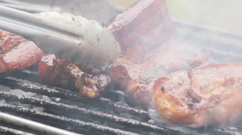 Grilling Pork Chops Stock Footage