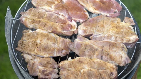 Grilling pork Stock Footage 160185493