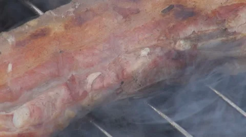 Grilling pork meat, ham, bacon Stock Footage 8679323