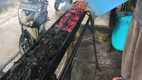 The grilling process of Satay Stock Footage 329492409