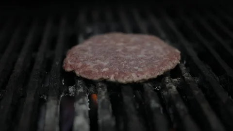 Grilling Raw Meat Burger Stock Footage 128463221