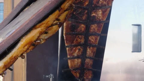 Grilling Salmon Over an Open Flame: A Culinary Craft Video stock 345009883