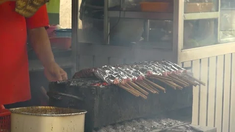 Grilling satay buntel Stock Footage 229017174