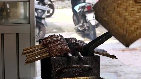 Grilling satay buntel Stock Footage 229018086